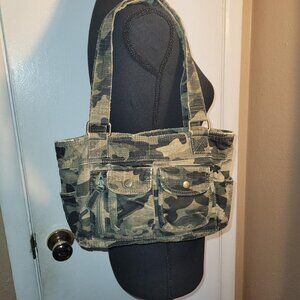 Y2K Camo Purse Route66 Pockets Hippie Shoulder Bag Casual Fashion Military Style